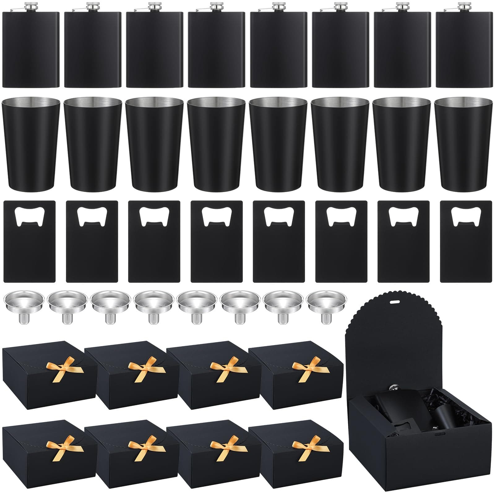 Yaomiao 8-Pack 8oz Stainless Steel Hip Flask Set for Groomsmen, Wedding Gifts - Image 1