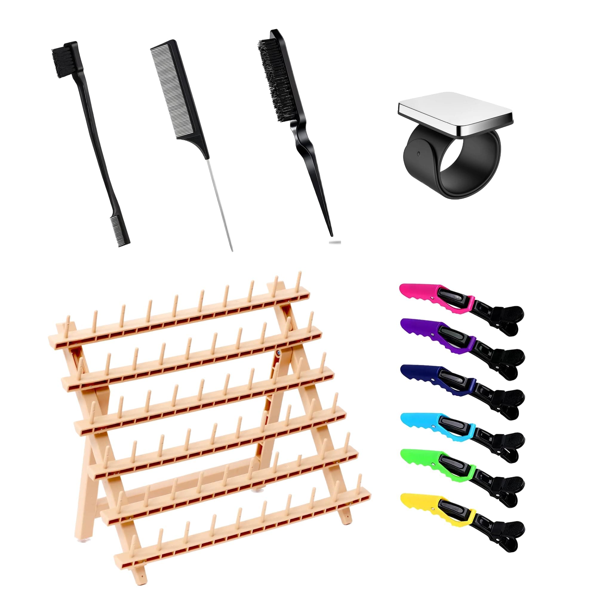 Laflare Hair Braid Rack Set w/ Comb, Gel Wristband, Clips, Extension Holder - Image 1