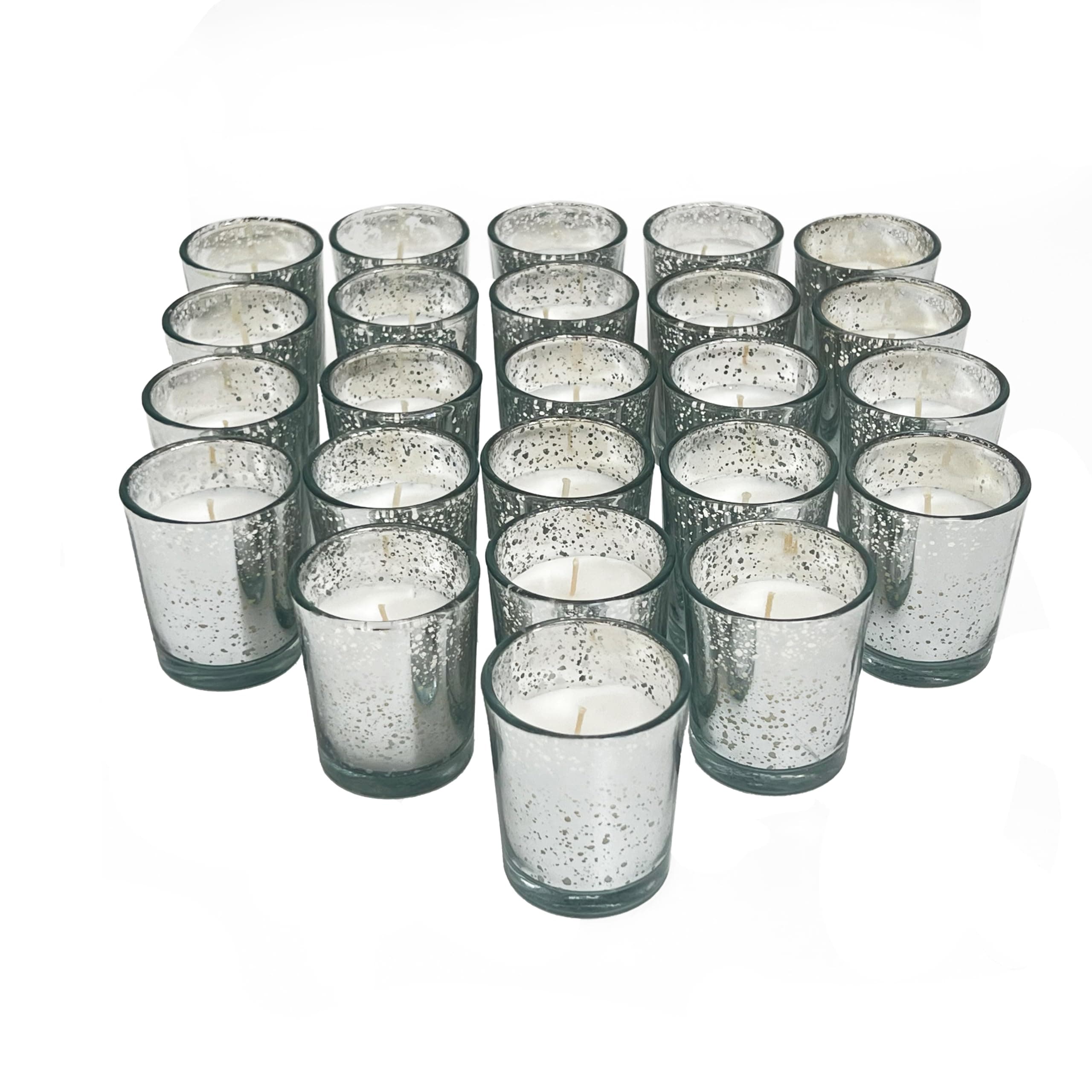 Silver Votive Candles | Glass Silver Votive Candle Holders Filled | Unscented Sm - Image 1