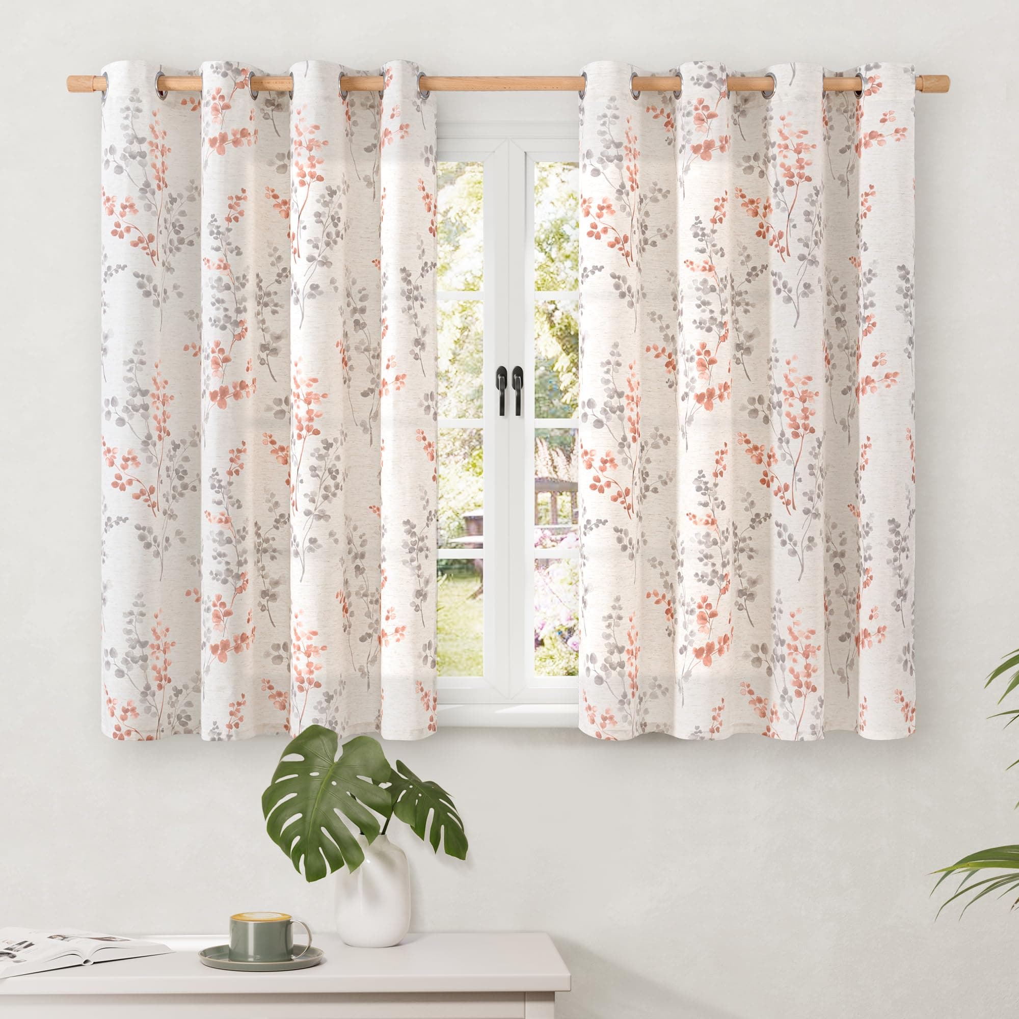 BGment Linen Curtains 54" L, 2 Panels Boho, Light Filtering for Small Window - Image 1