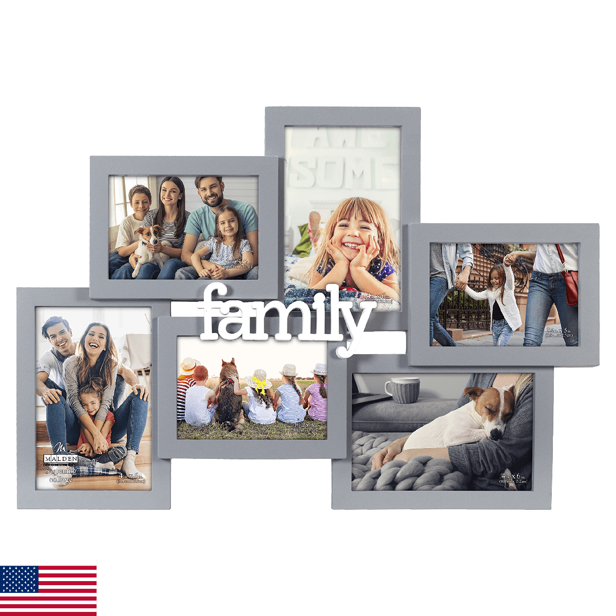 Malden International Designs 4x6 3.5x5 6-Opening Dimensional Gray Collage with F - Image 1