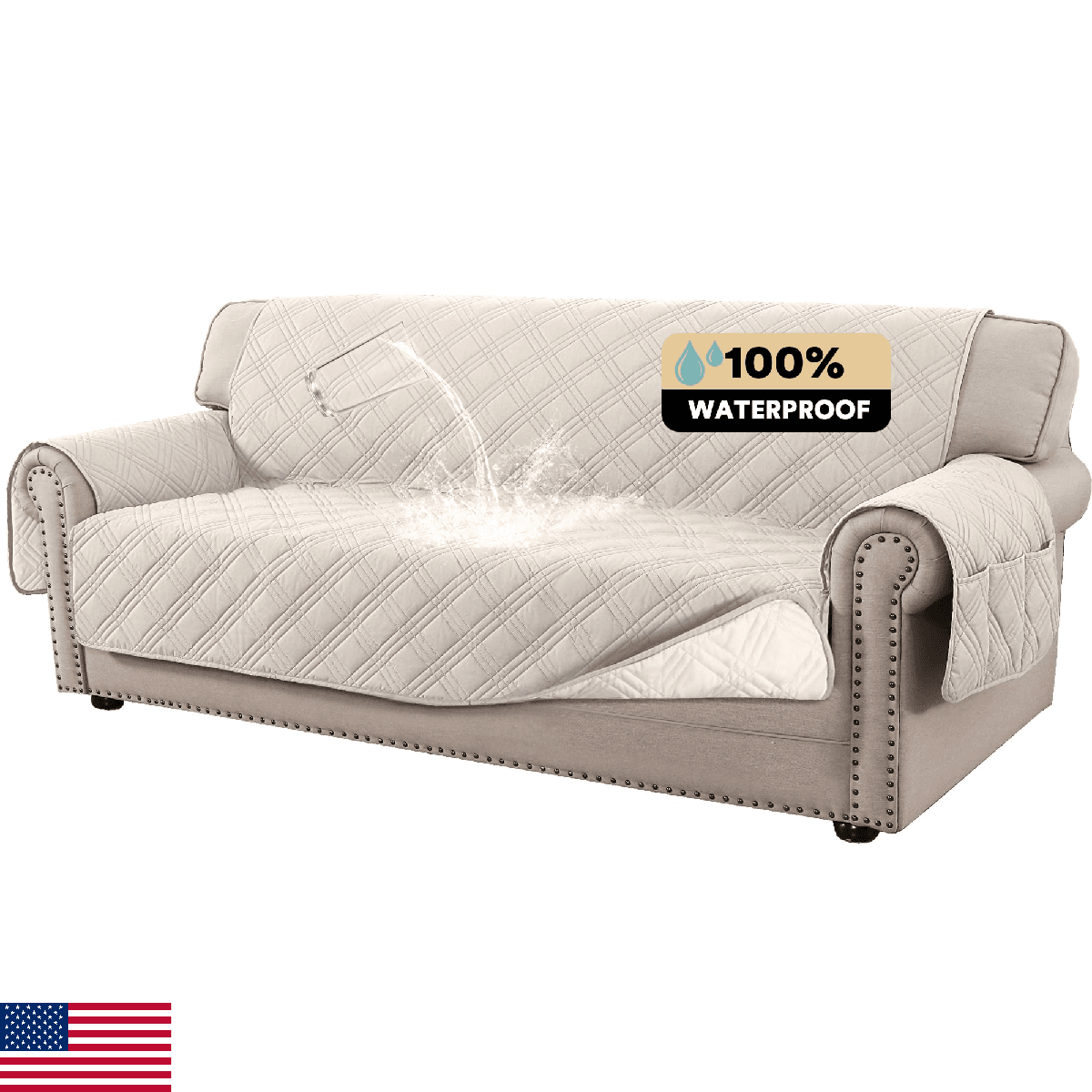 PrinceDeco 100% Waterproof Sofa Couch Cover 3-Cushion Pet Friendly Slipcover - Image 1