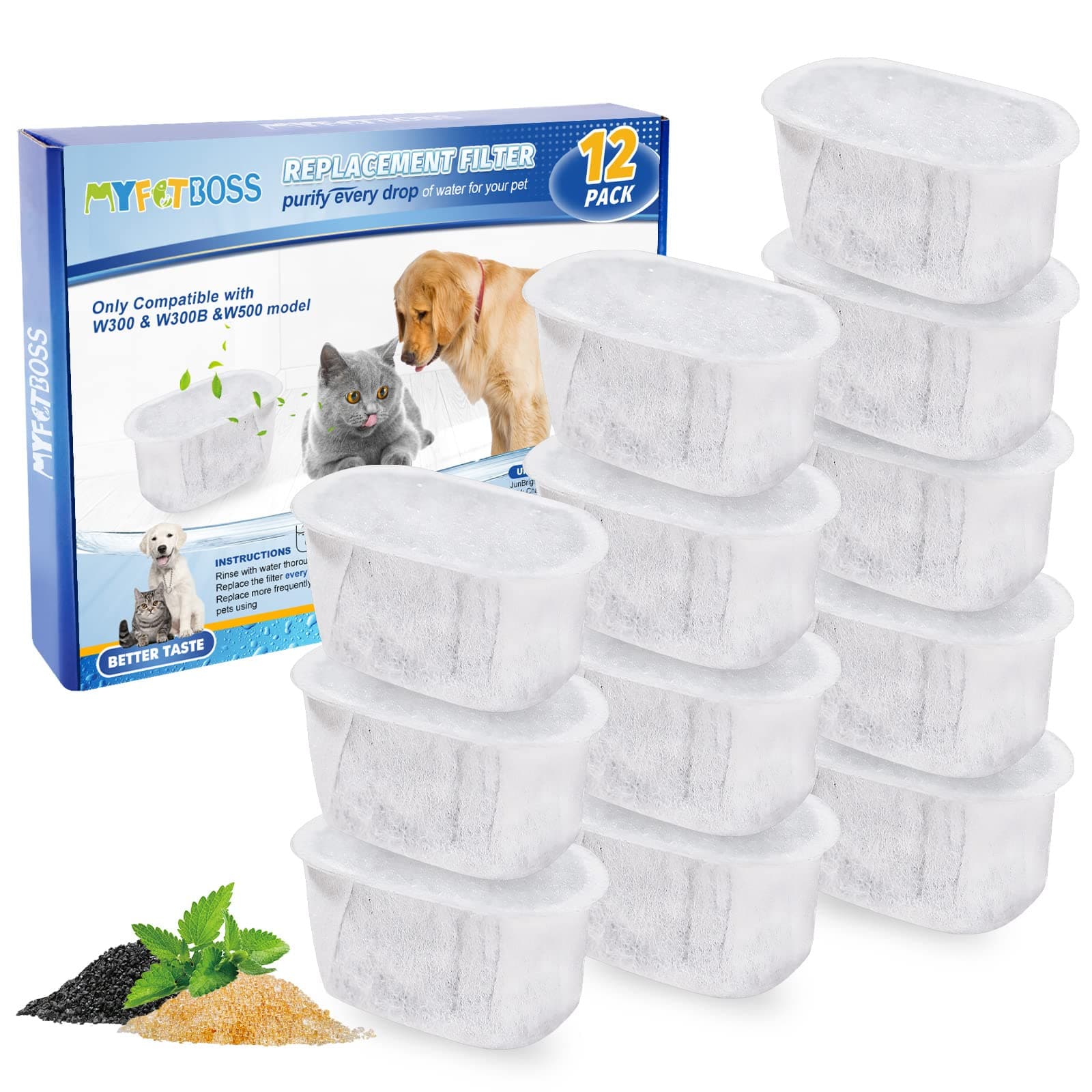 MyfatBOSS 16 Pack Filters for Cat Water Fountain W300 W300B W500 True Filtering - Image 1