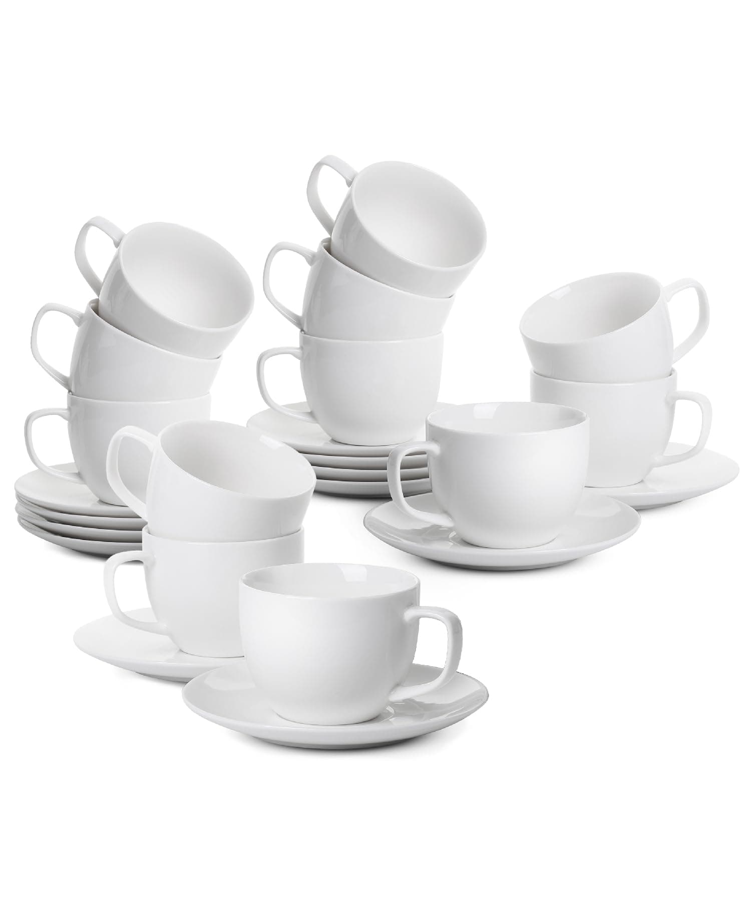 BTaT 12x Porcelain Tea Cups & Saucers Set, 8oz, White - Dishwasher/Microwave Saf - Image 1