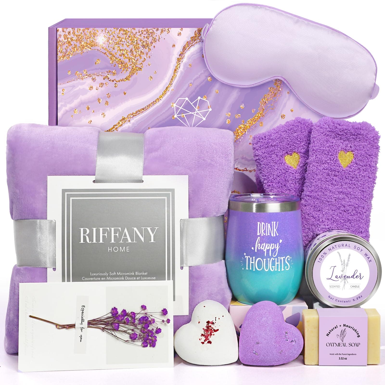 Gifts for Women: Lavender Spa Gift Basket Set, Birthday, Relaxing, Unique - Image 1