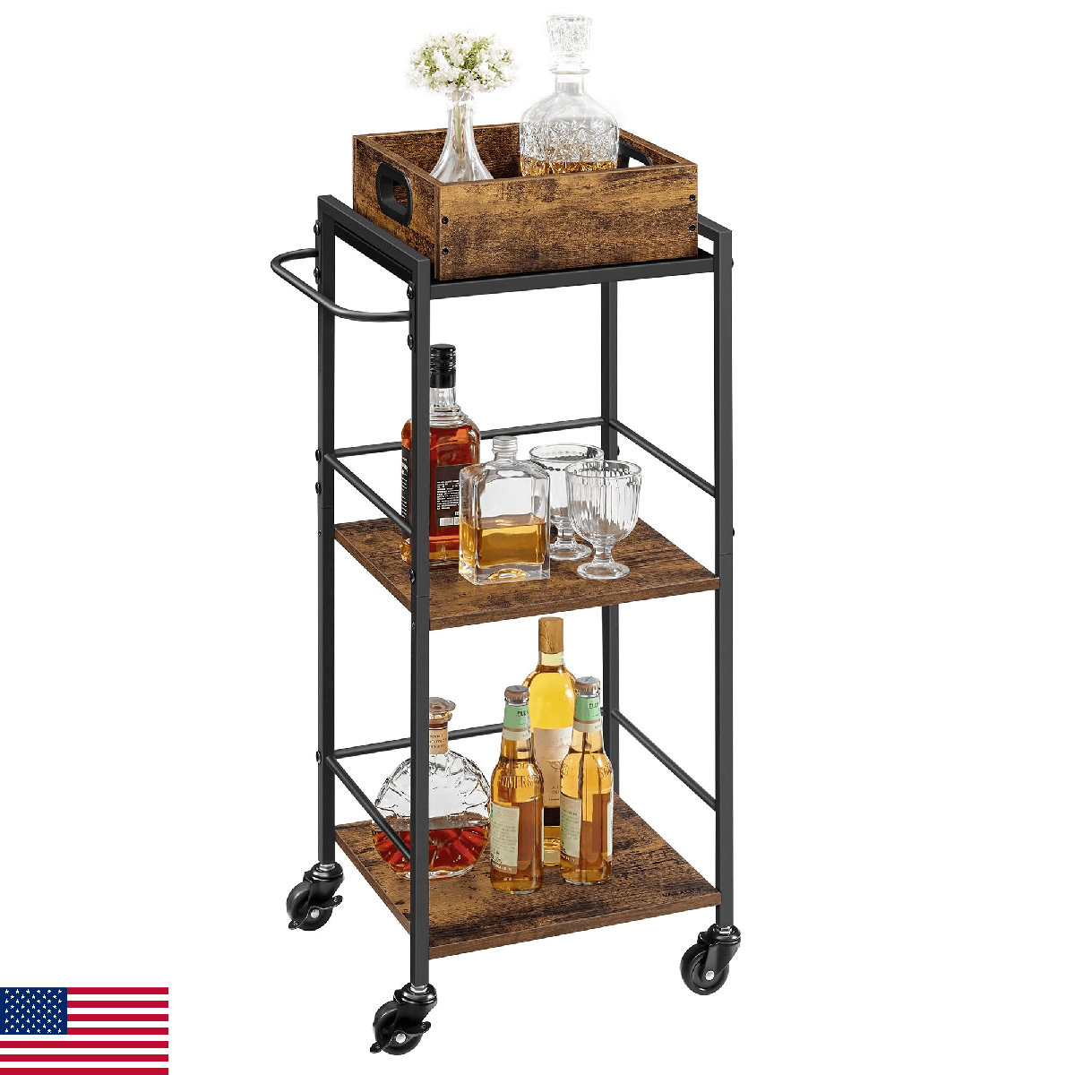VASAGLE Kitchen Serving Cart 3-Tier with Removable Tray Wheels Storage Industria - Image 1