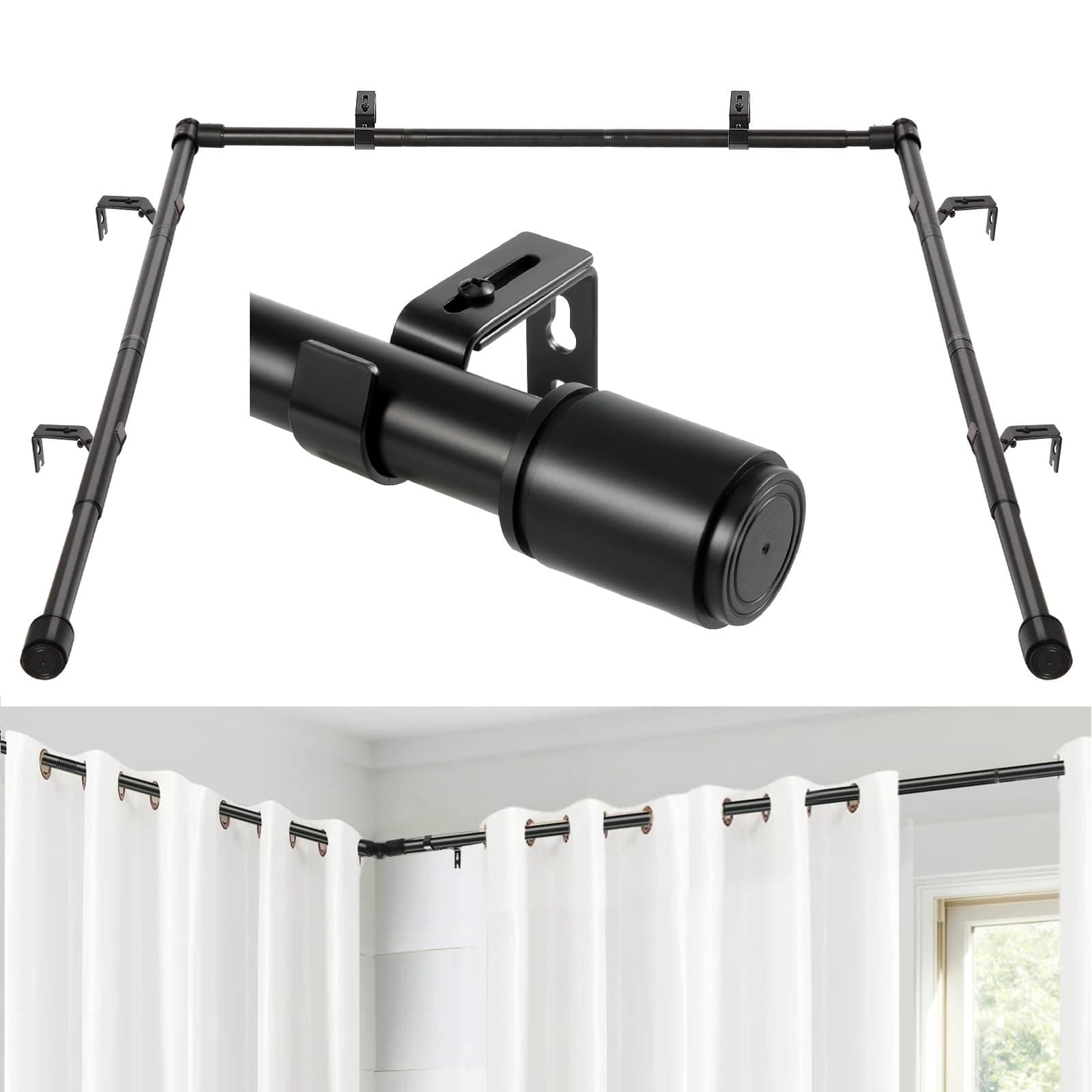 Anndason 1" Bay Window Curtain Rod Set 30-76" Center, Corner Rods - Image 1