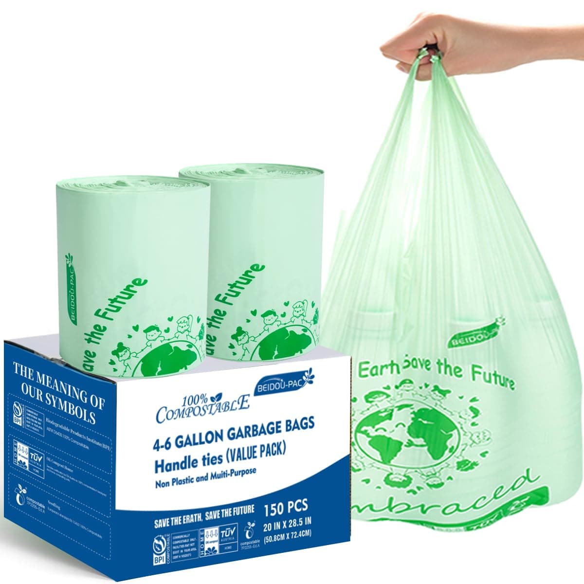 BEIDOU-PAC 4-6 Gallon Compostable Trash Bags, 150 Count - Kitchen Trash Bags wit - Image 1