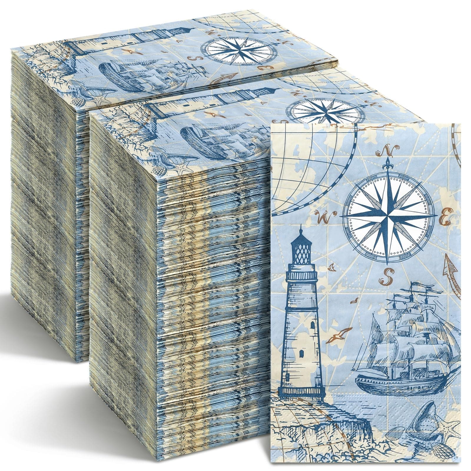 Moinchore 200 Pcs Blue Nautical Decorative Paper Napkins Lighthouse Paper Hand T - Image 1