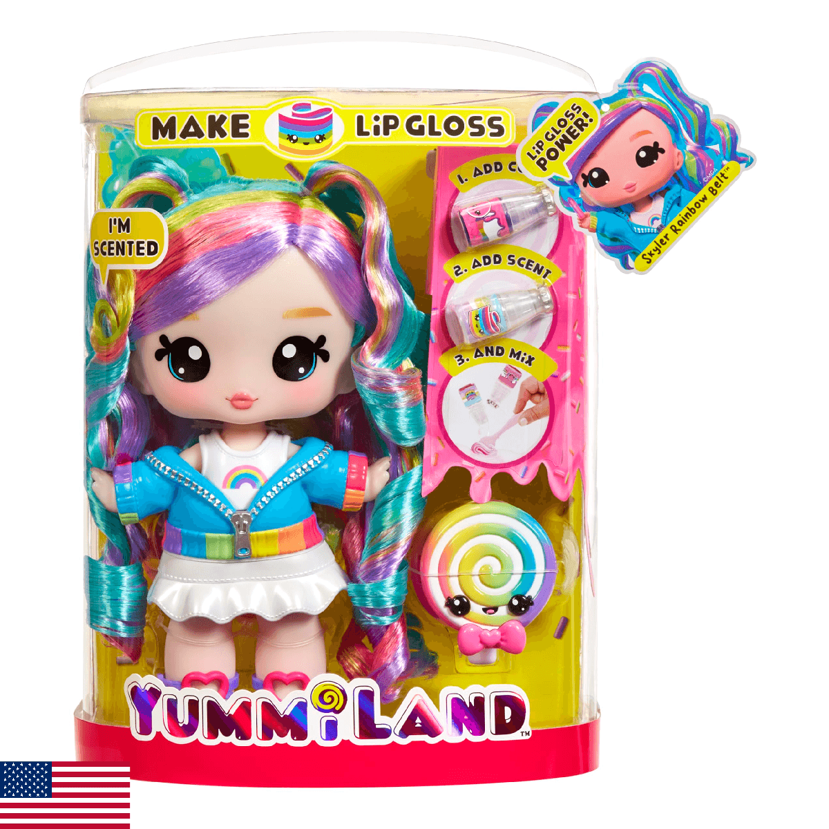 Yummiland Large Doll Skyler Rainbow Belt, Lip Gloss Kit, Ages 4+ - Image 1