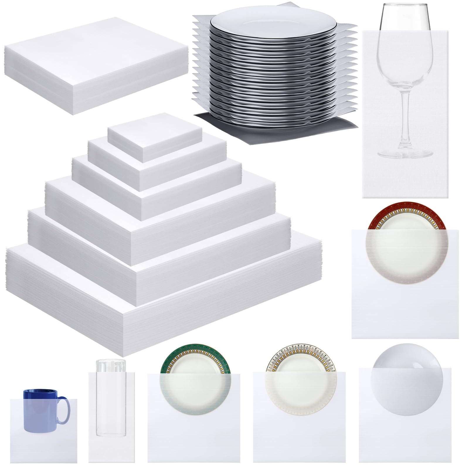 Frienda 240 Pcs Dish Packing Supplies: 180 Foam Pouches (6 Sizes) & 60 Sheets - Image 1