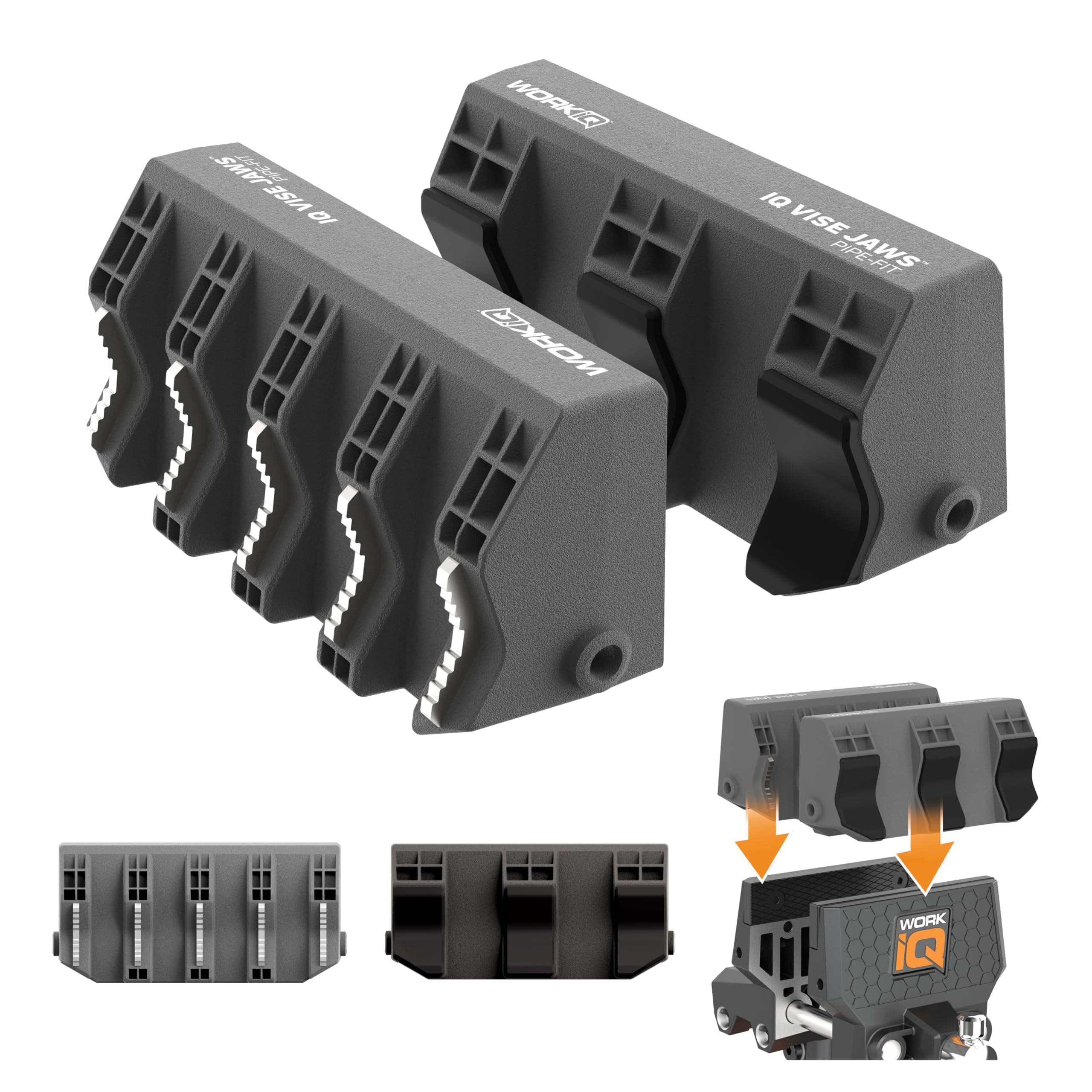 Work IQ Tools Pipe-Fit Vise Jaws | Double-Sided Jaws For Secure Grip | Upgraded - Image 1