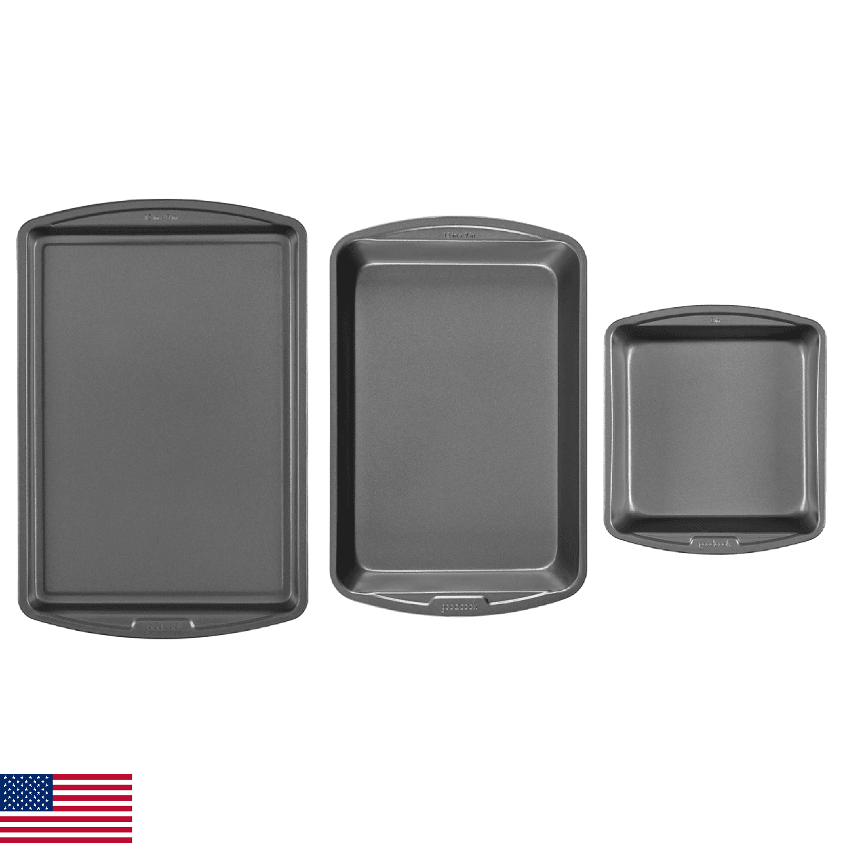 Goodcook 3 pack 8x8 Baking Pan with 13x9 Bake Pan and 13x9 Cookie Sheet - Image 1