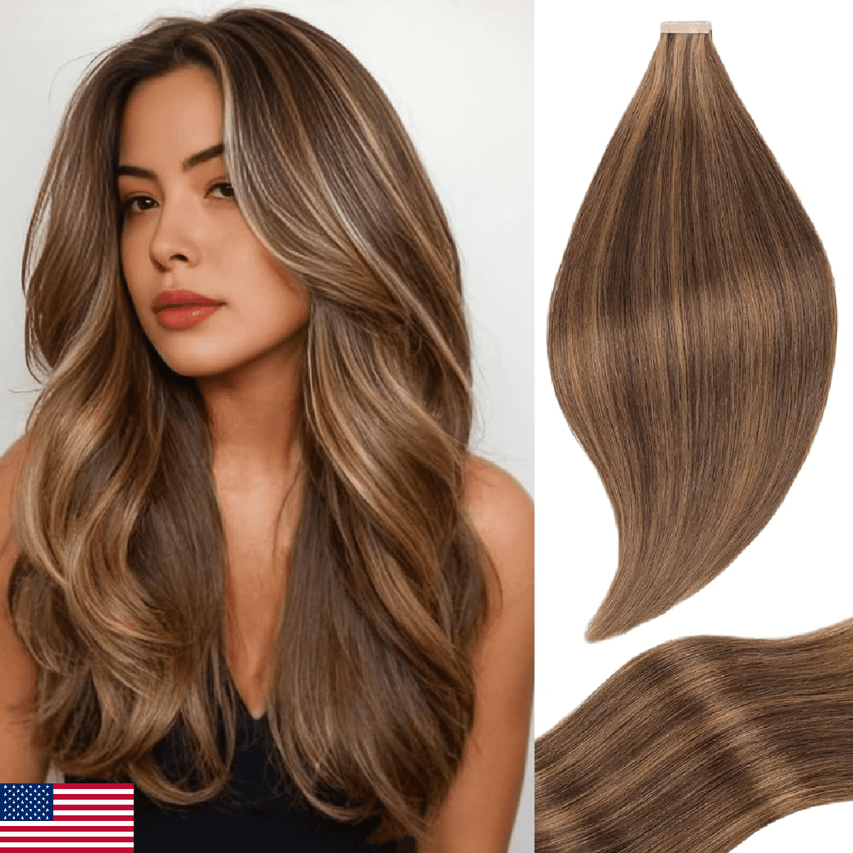 Human Hair Tape in Extensions Darkest Brown to Medium Brown 14 Inch 20pcs Remy S - Image 1