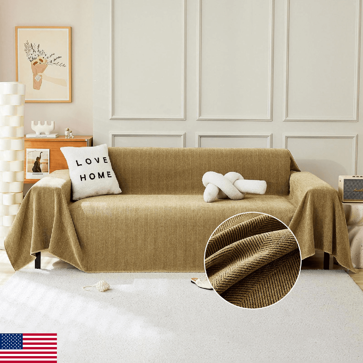 StacyPik Mustard Chenille Sofa Cover for Sectional Couch Washable Pet Slipcover - Image 1