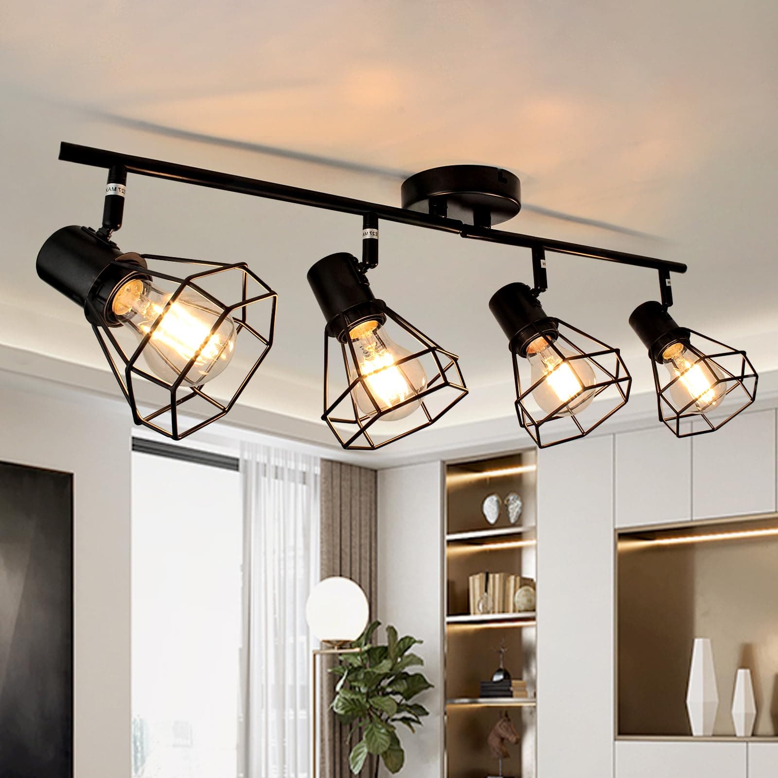 HiBay 4-Light Track Lighting Farmhouse Industrial Ceiling Fixture Black E26 Spot - Image 1