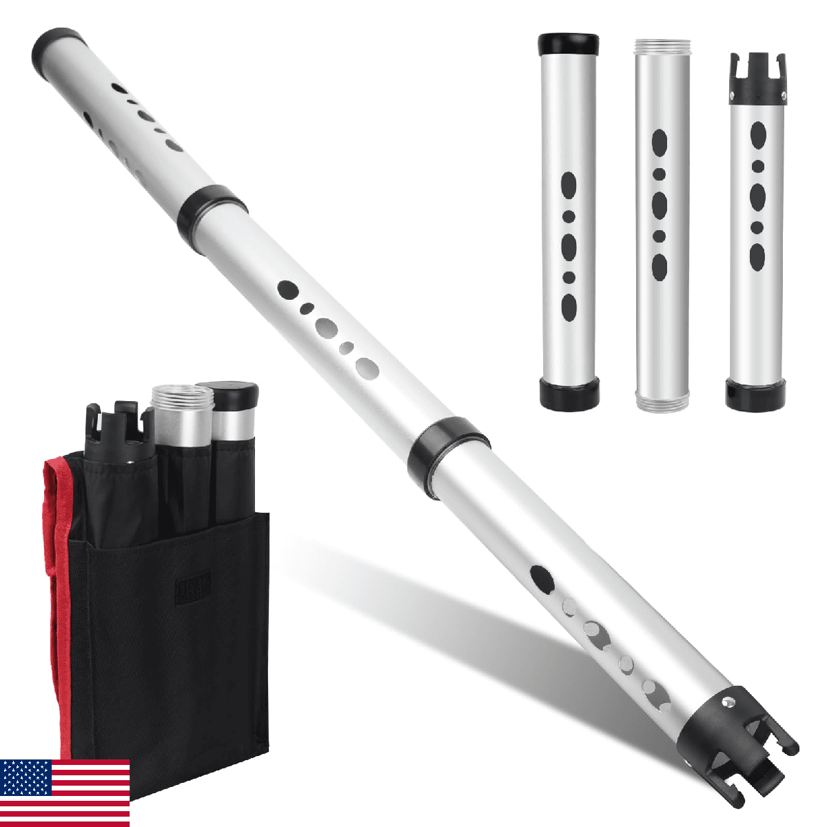 Golf Ball Retriever w/ Storage Bag, Detachable Picker Upper Tube, Aluminum Alloy - Image 1