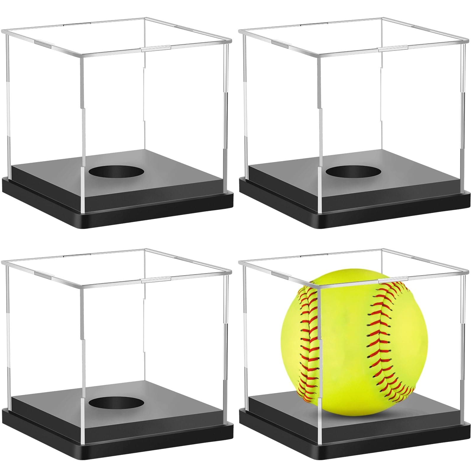 Hooqict 4 Pack Acrylic Softball Display Case UV Protected Holder - Image 1