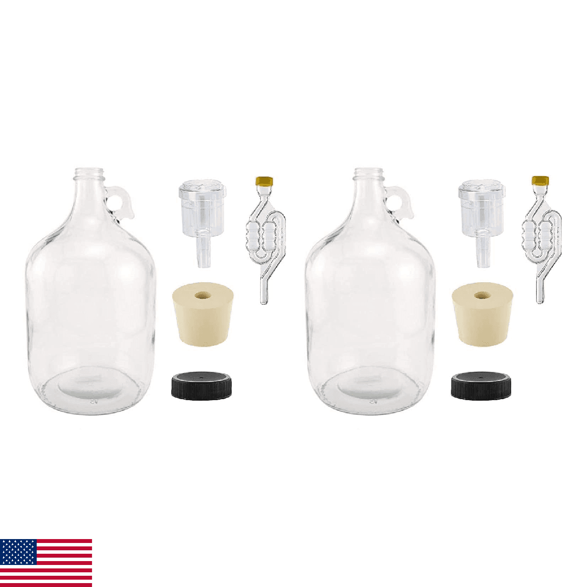 North Mountain Supply 1 Gallon Glass Fermenting Jug with Handle, Size 6.5 Rubber - Image 1