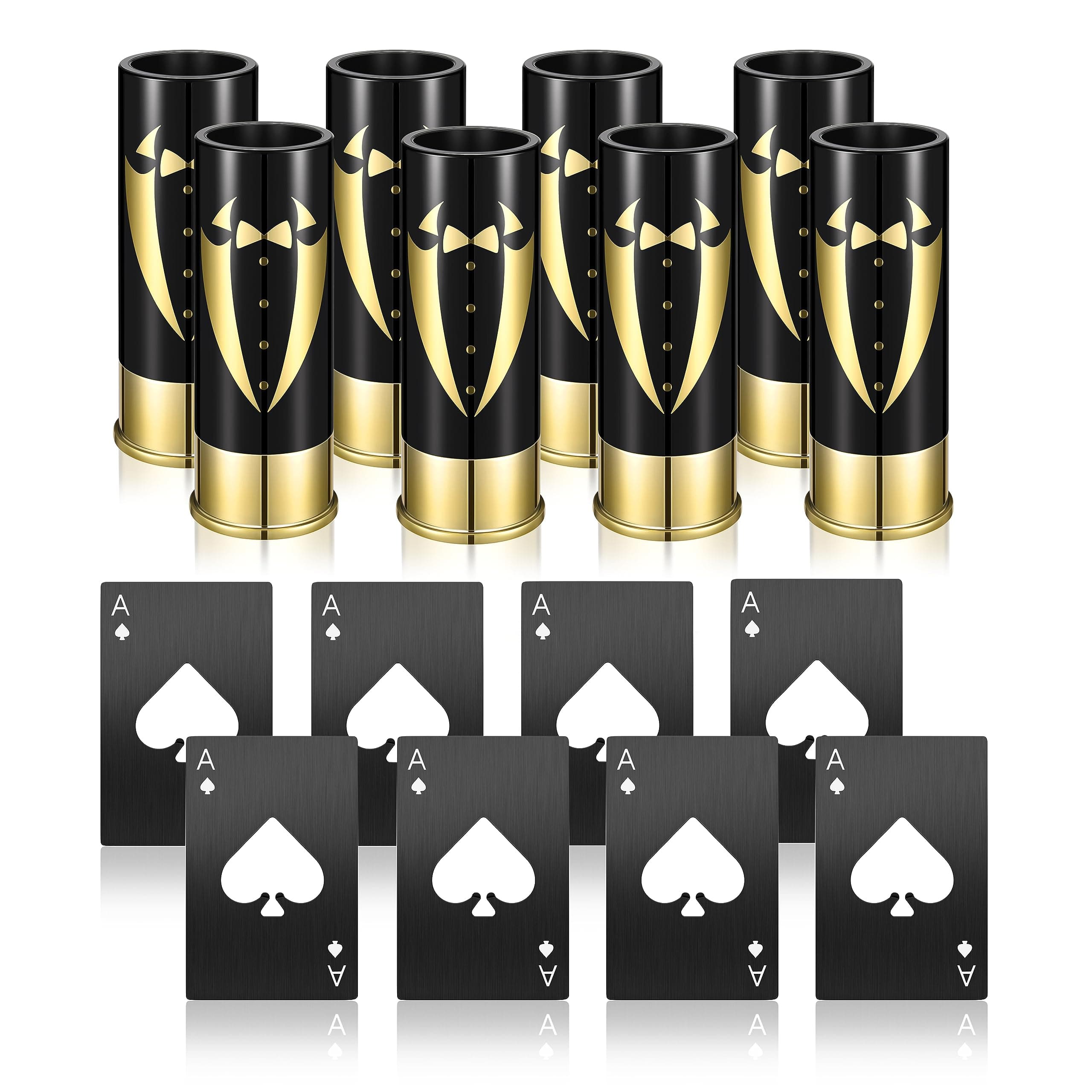 Yoption 16 Pcs Groomsmen Gift Set: 8 Shot Glasses & 8 Credit Card Bottle Openers - Image 1