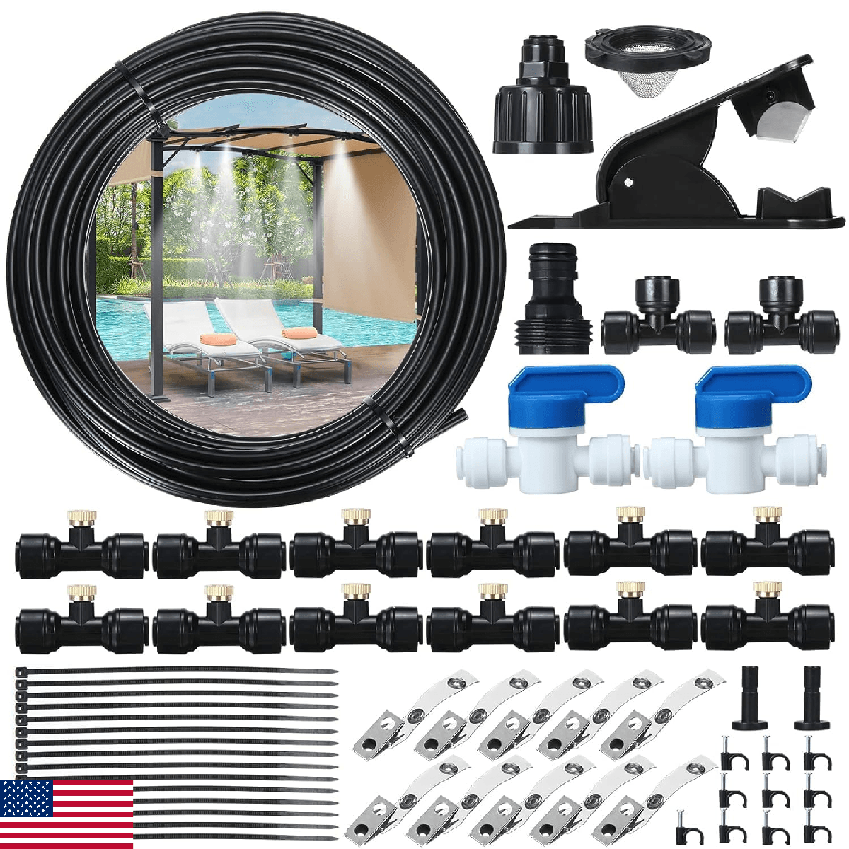 GOTGELIF 50FT Misters for Outside Patio, Misting Cooling System with 12 Brass Mi - Image 1