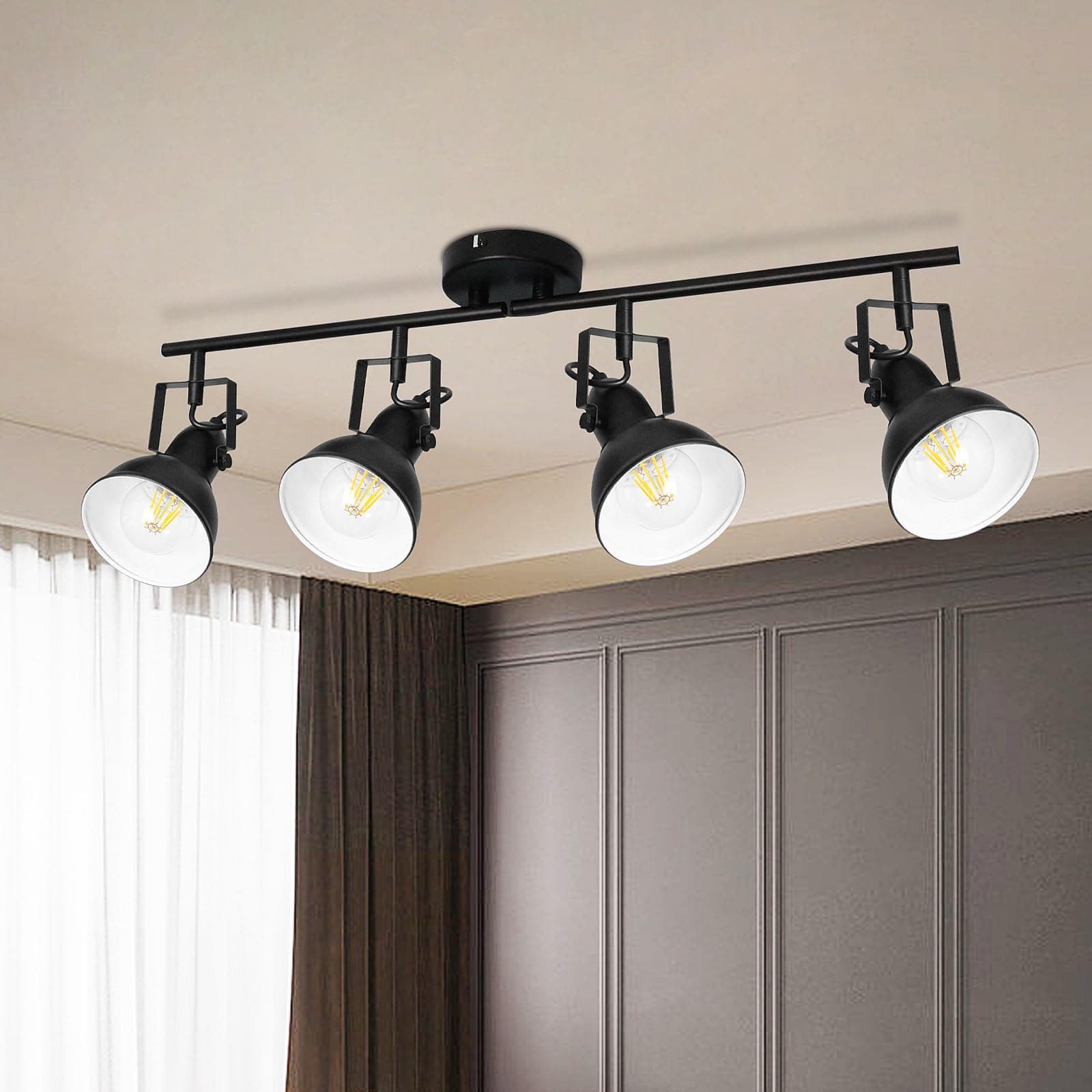 HiBay 4-Light Track Lighting Fixture Ceiling Black Industrial LED Spot - Image 1