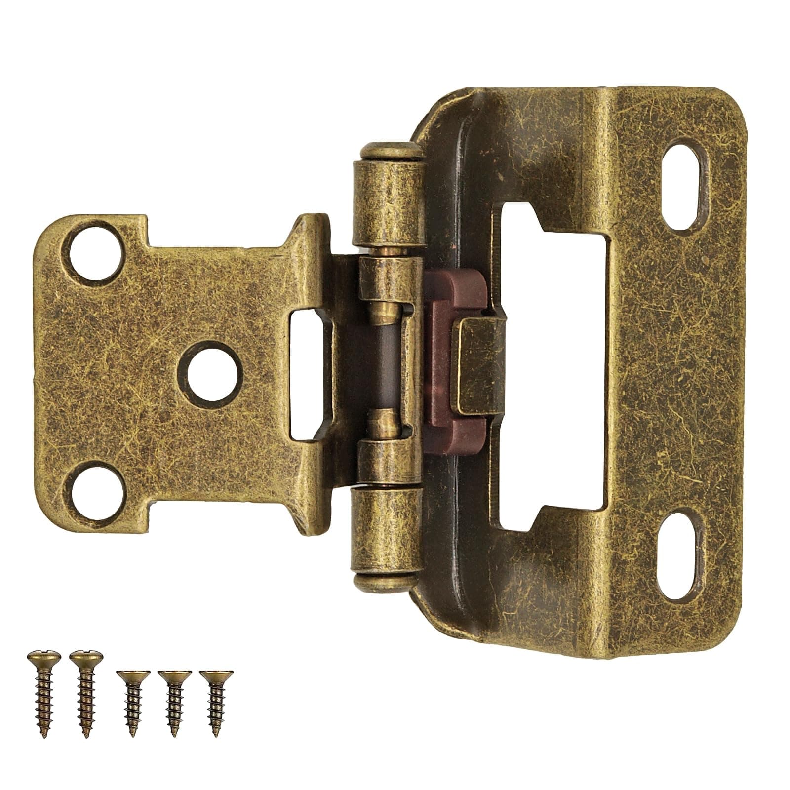 1/2" Overlay Partial Wrap Cabinet Door Hinges Antique Brass Self Close 20 Pack - Image 1