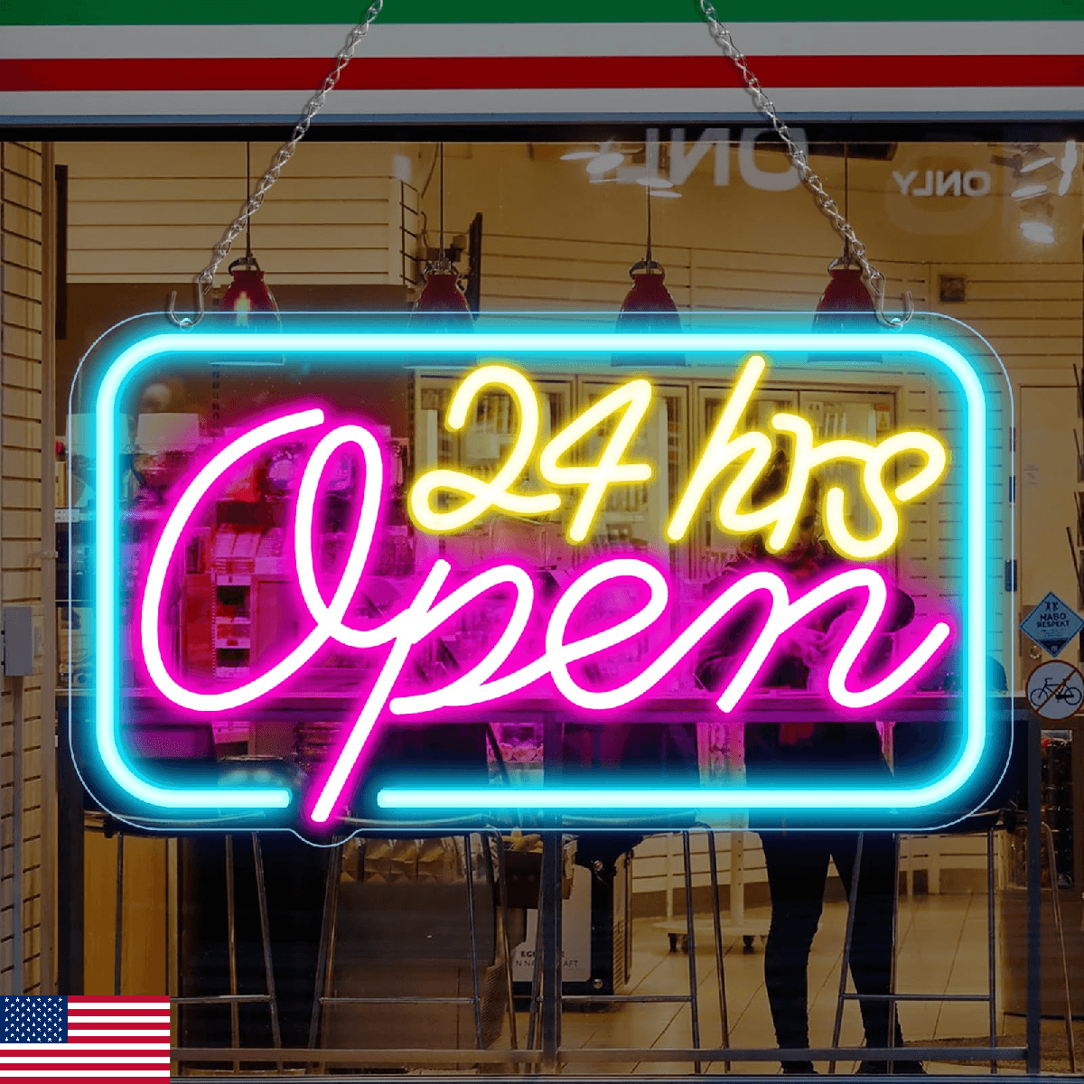 Neon 24 Hrs Open Sign LED for Business 9"x16.5" Super Bright, Energy Efficient - Image 1