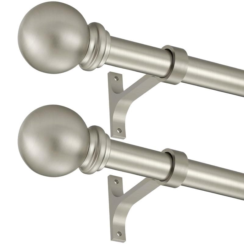Curtain Rods 2-Pack, Brushed Nickel, 72-144 Inch Adjustable, Decorative Ball Fin - Image 1