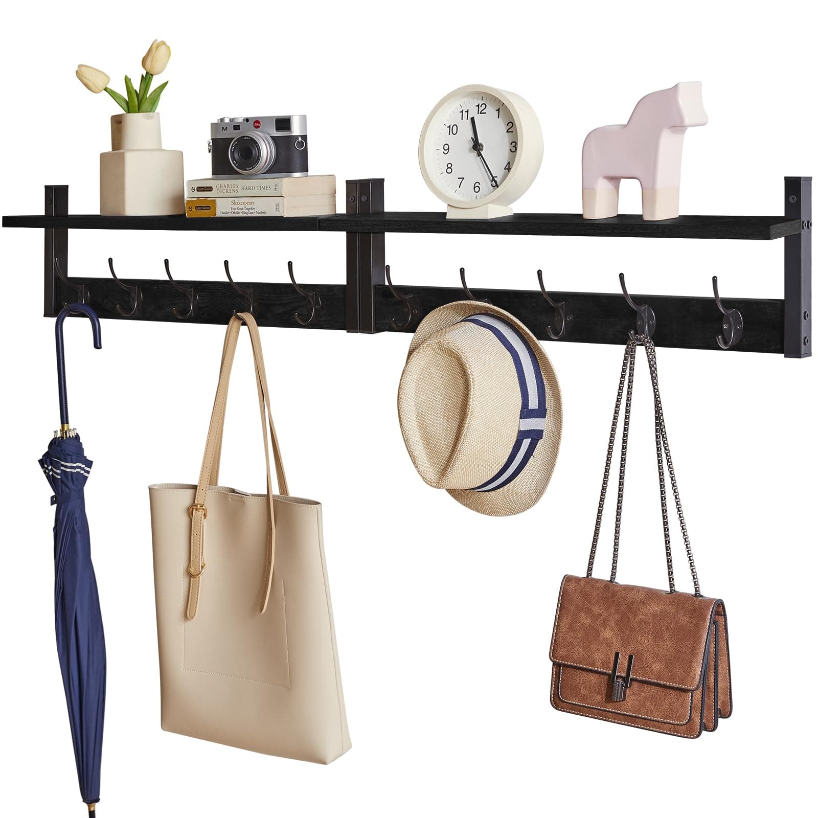 YMYNY Wall Mount Coat Rack w/ Shelf, 2-Pack, 23.6" - Hooks for Hats, Towels - Image 1