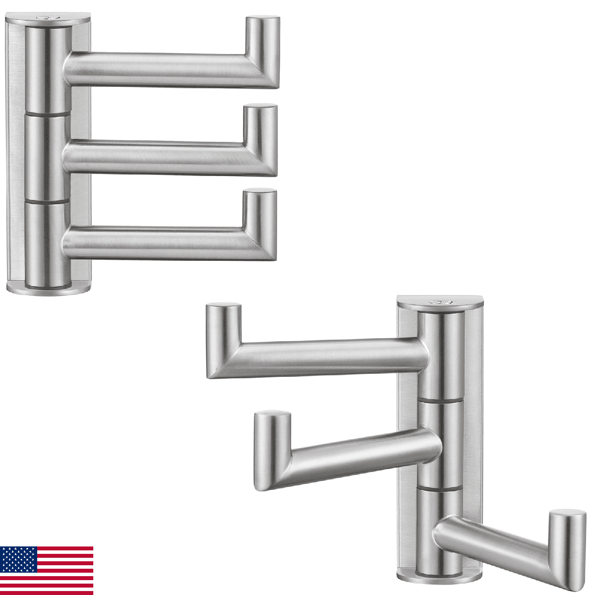 APLusee Swivel Towel Hook 2-Pack, Brushed Nickel 304 Stainless Steel - Image 1