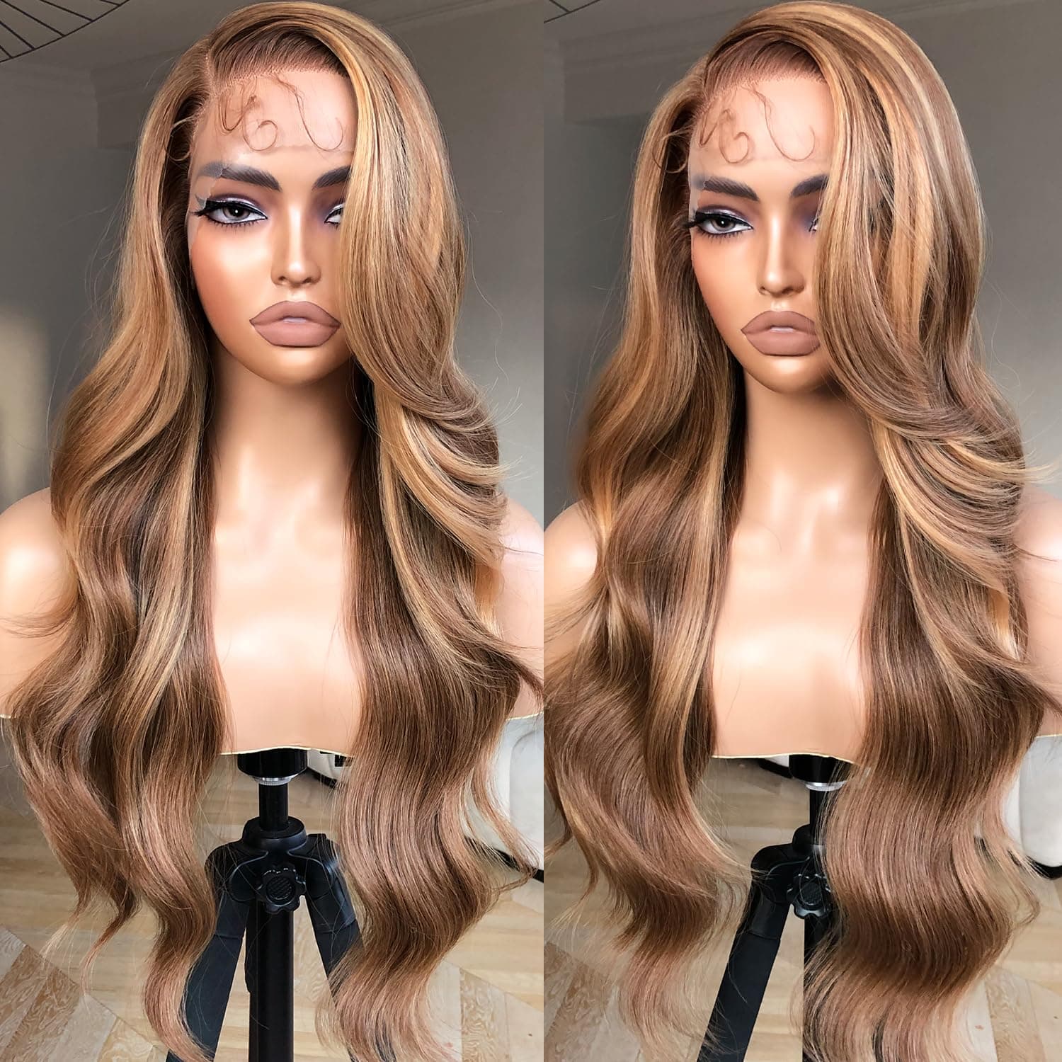 BrownBomb Honey Blonde Body Wave Lace Front Wig Synthetic Pre-Plucked Glueless - Image 1