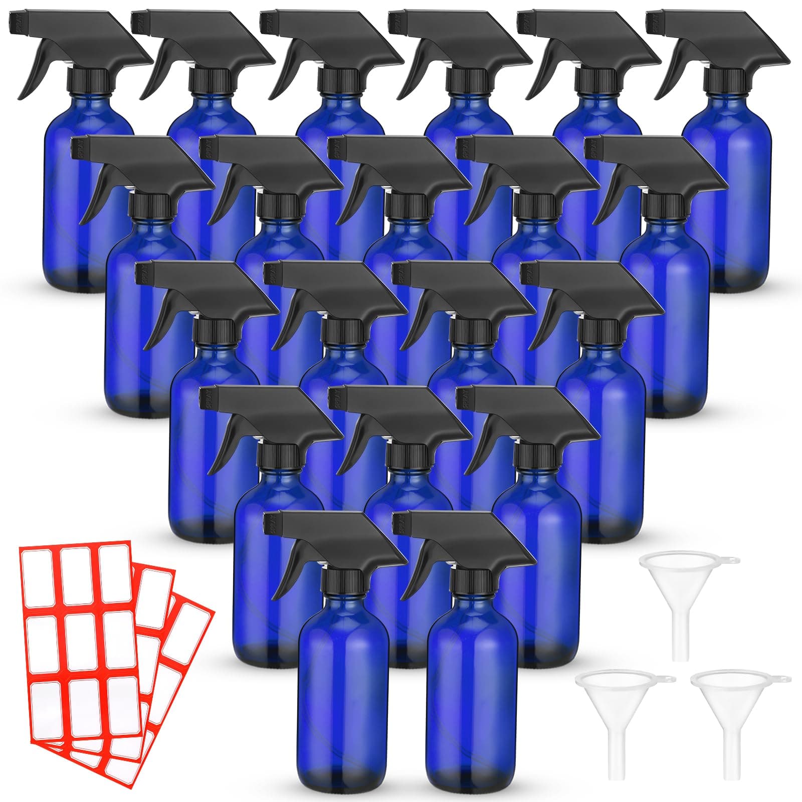 Norme 24x 8oz Glass Spray Bottles w/ Funnels & Labels, Refillable Cosmetic - Image 1