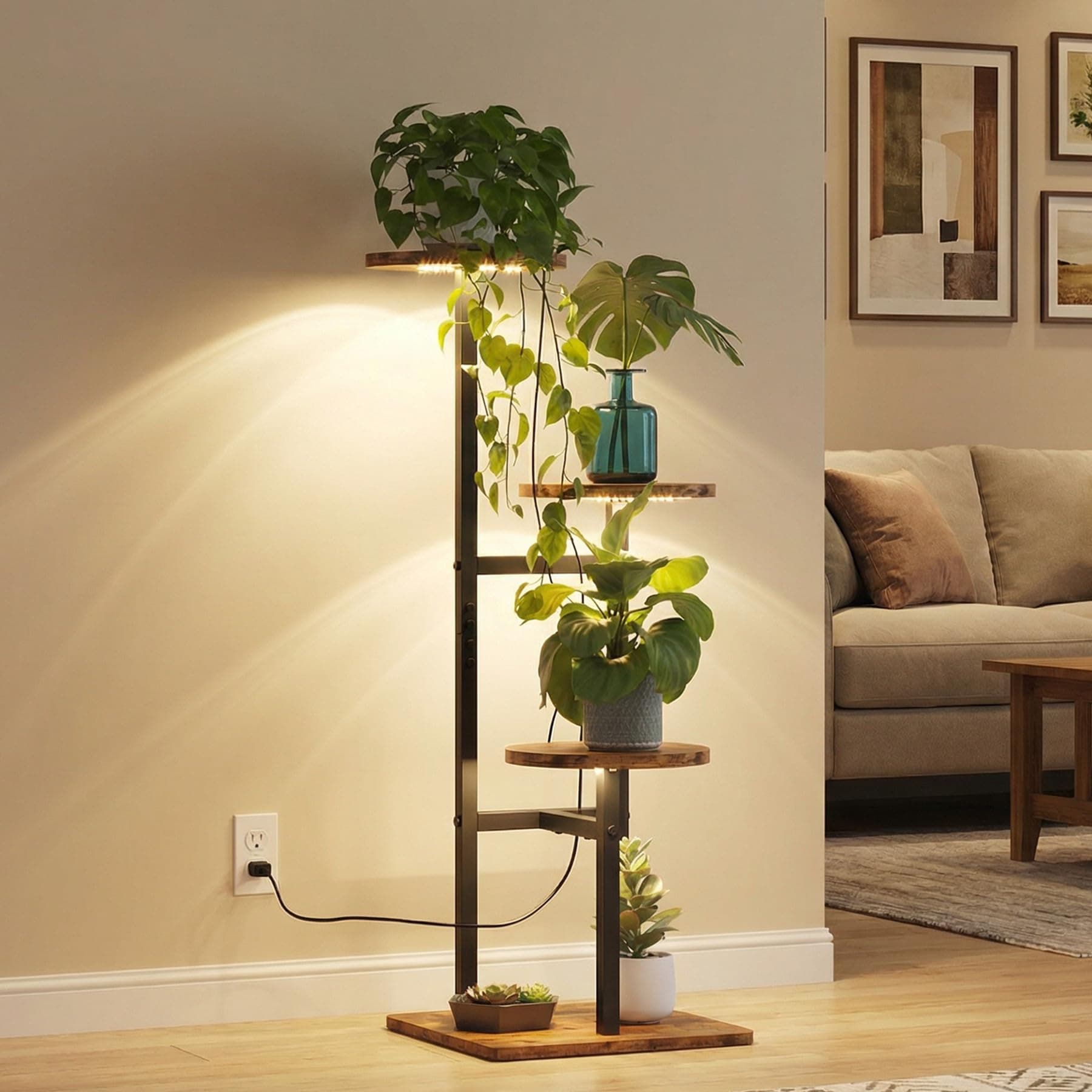 VonDream 3 Tier Plant Stand Indoor with Grow Light, Tiered, Corner, Durable - Image 1