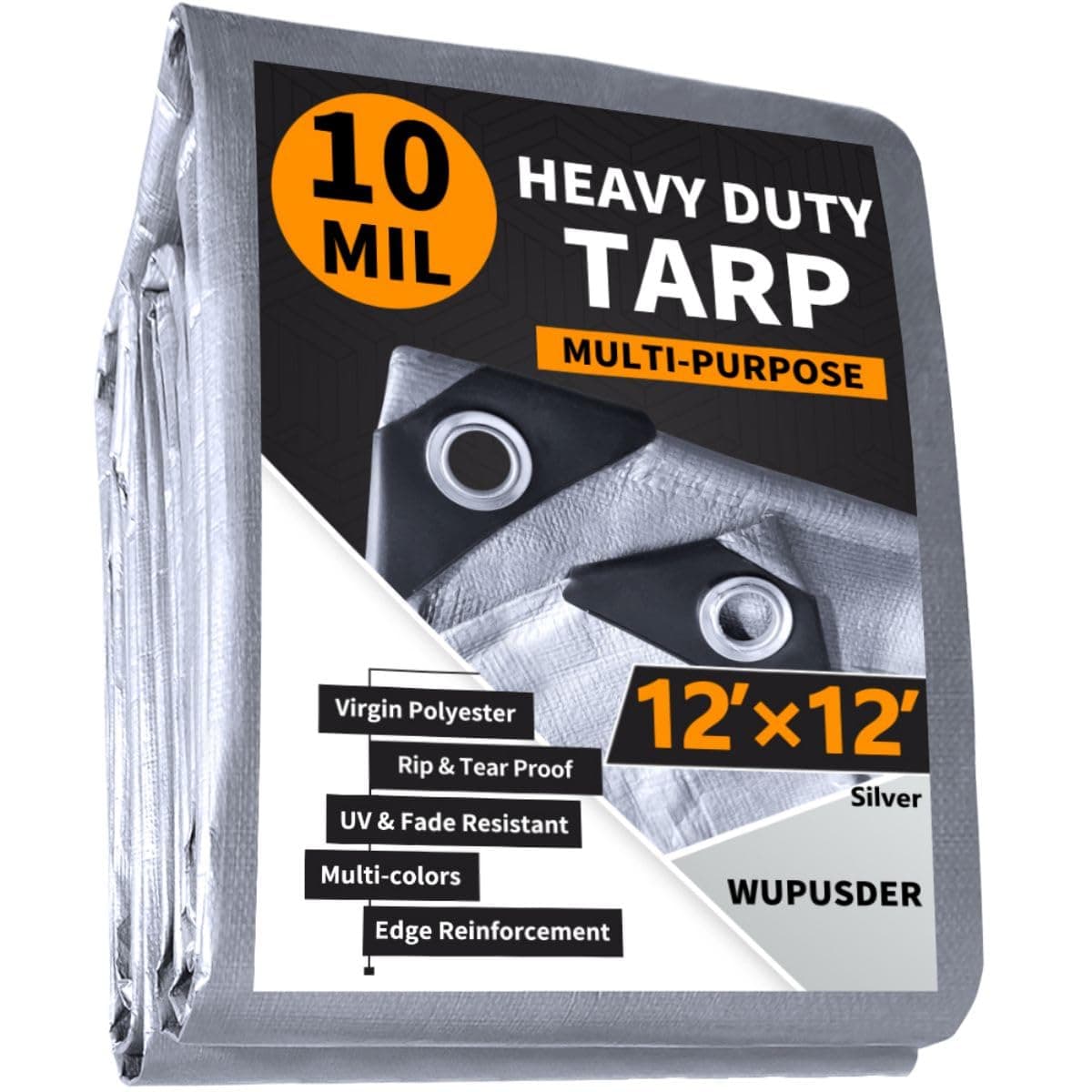 12x12 Heavy Duty 10Mil Silver Waterproof Tarp w/ Grommets, UV Resistant - Image 1