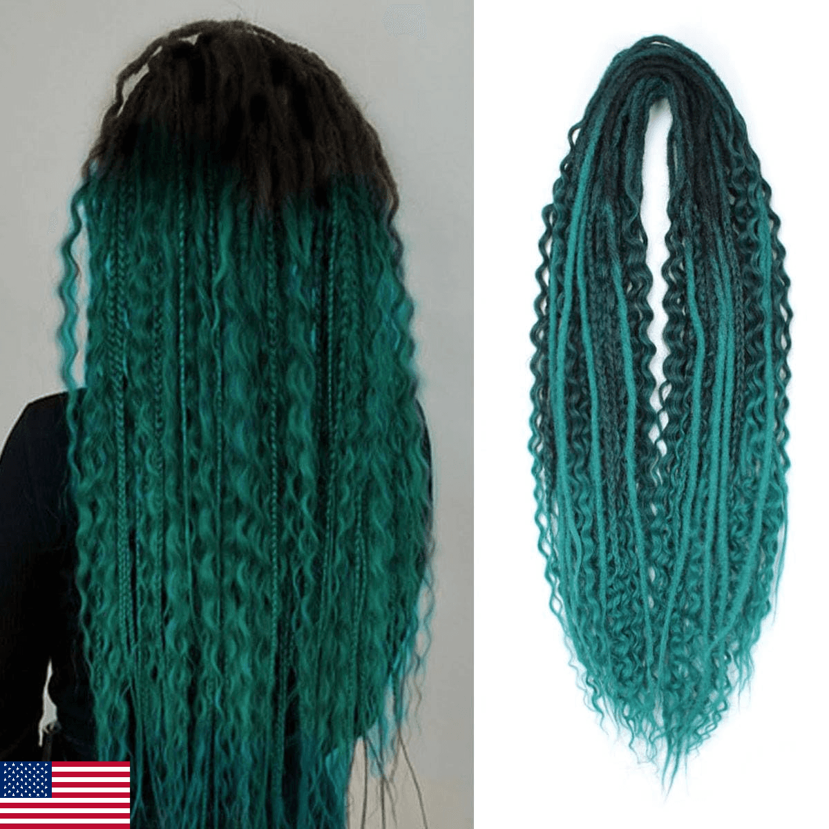 Pouweney 24" 3-in-1 Dreadlock Extensions, 30 Strands, Mixed Ombre Green - Image 1