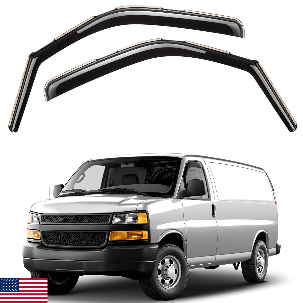 Chevy Express Van Smoke Tint In-Channel Window Deflectors Rain Guards 1996-2026 - Image 1