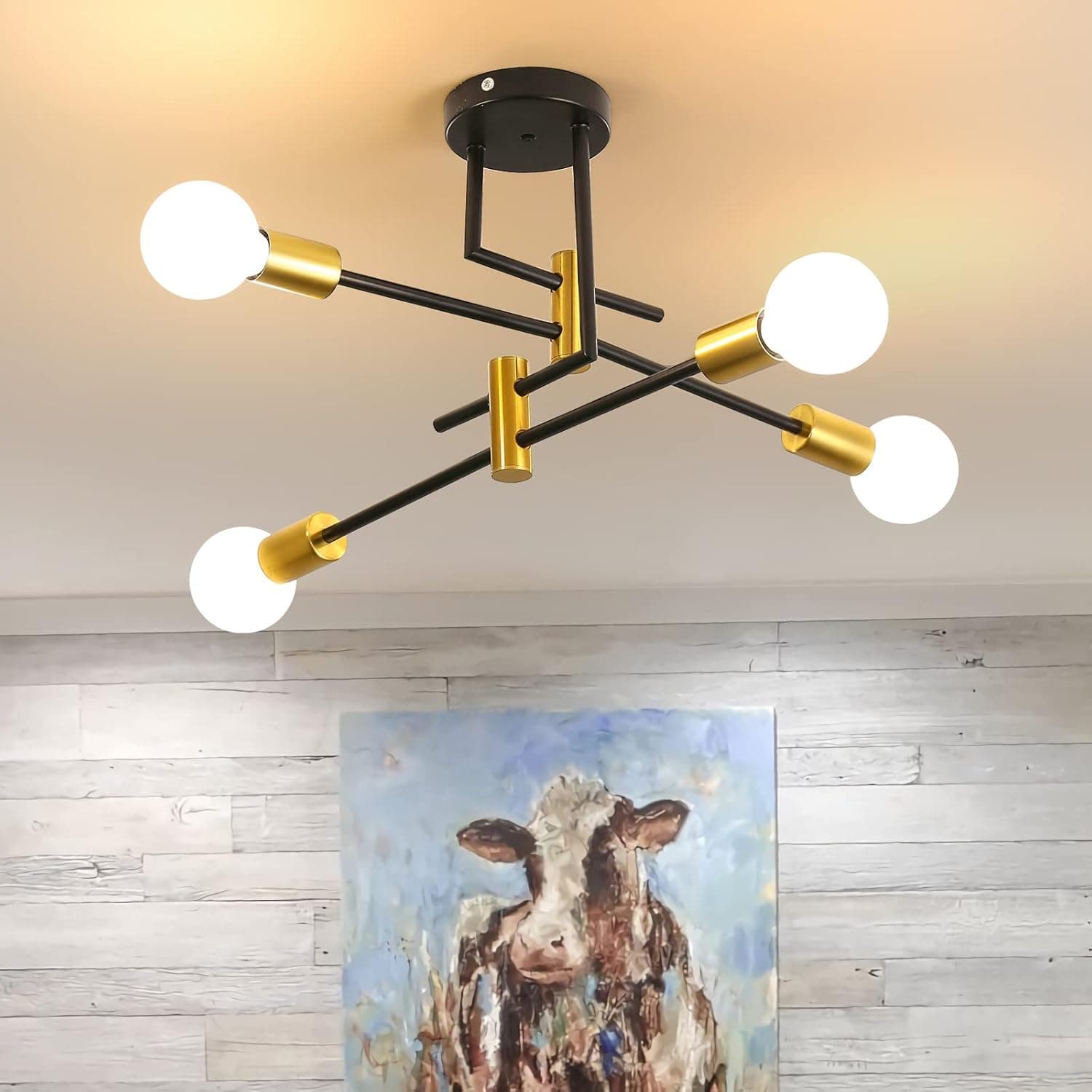 DELIPOP Modern Sputnik Chandelier, 4-Light Black/Gold Fixture - Image 1