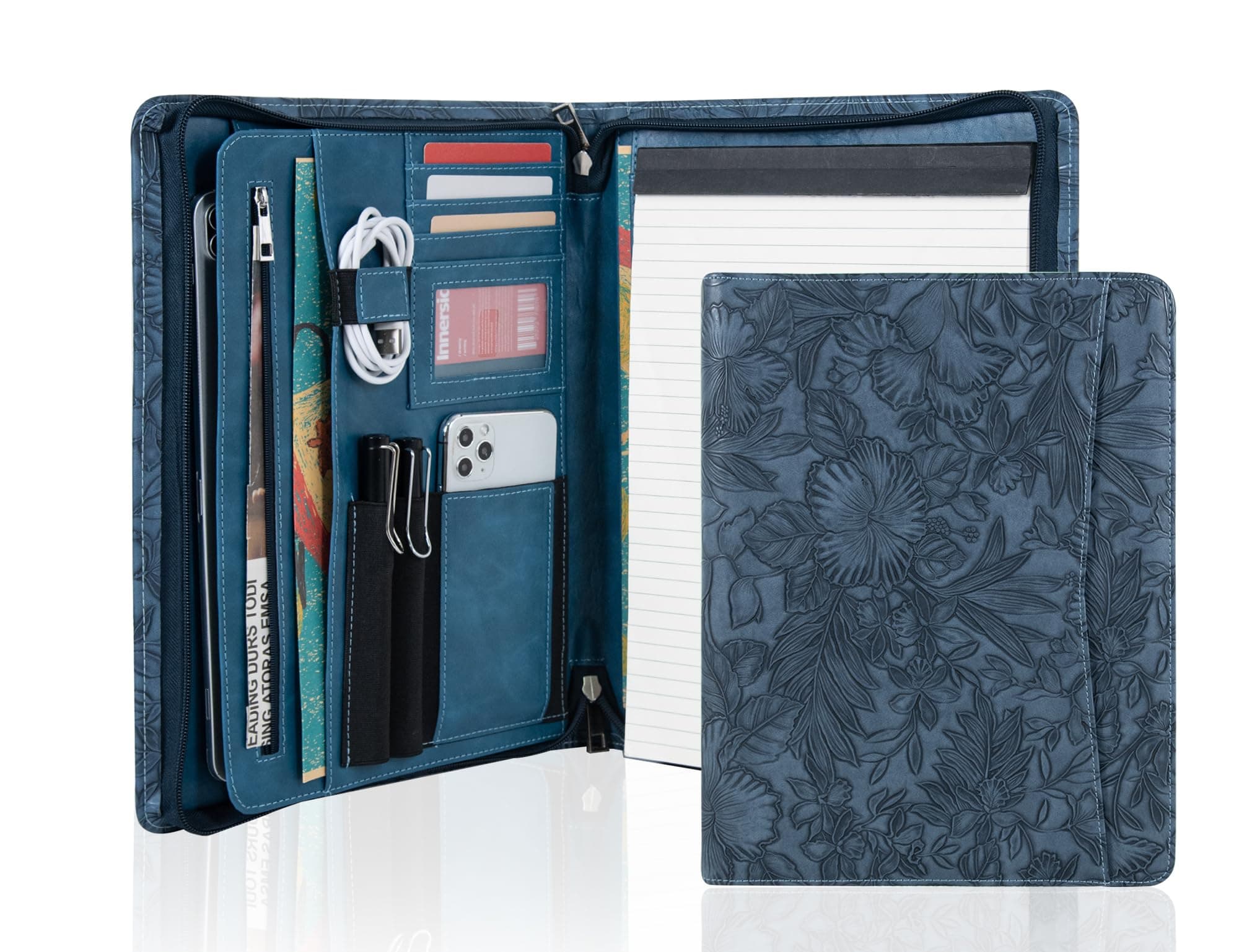 AZXCG Embossed Leather Padfolio for Women, Business Portfolio Organizer - Image 1