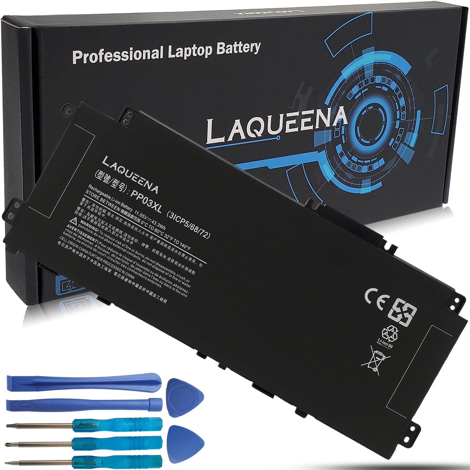 LAQUEENA PP03XL Laptop Battery for HP Pavilion x360 13-BB, 14-DW, 14-DV - Image 1