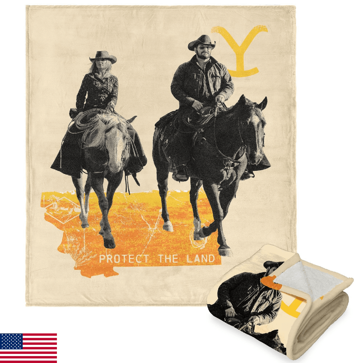 NORTHWEST Yellowstone Silk Touch Sherpa Throw Blanket 50x60 Horseback - Image 1