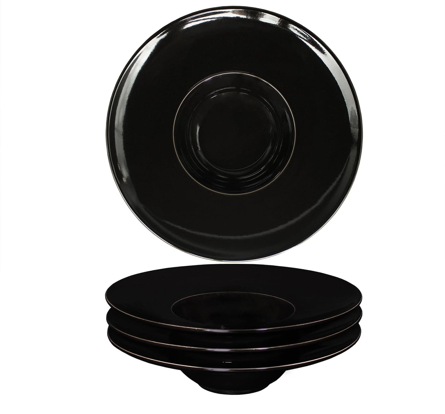 Jinsongdafa 8.5oz Black 10.4" Ceramic Rimmed Soup/Pasta Bowls Set of 4 - Image 1