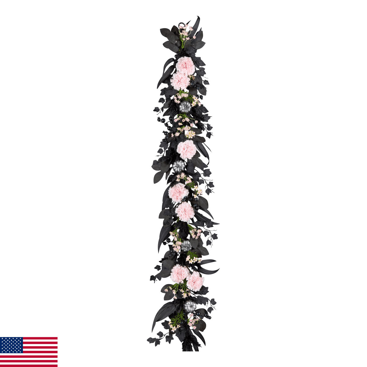 National Tree Company Artificial Pretty Morbid Pink Carnation Halloween Garland, - Image 1