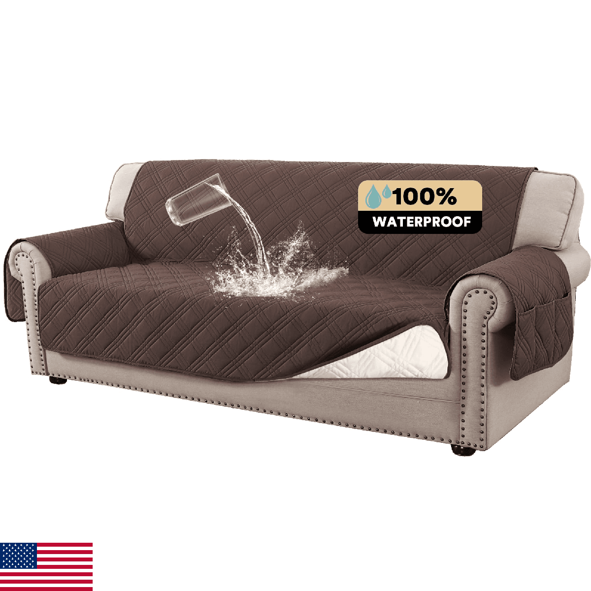 PrinceDeco 100% Waterproof Nonslip Sofa Cover 3-Cushion Pet Washable Furniture - Image 1