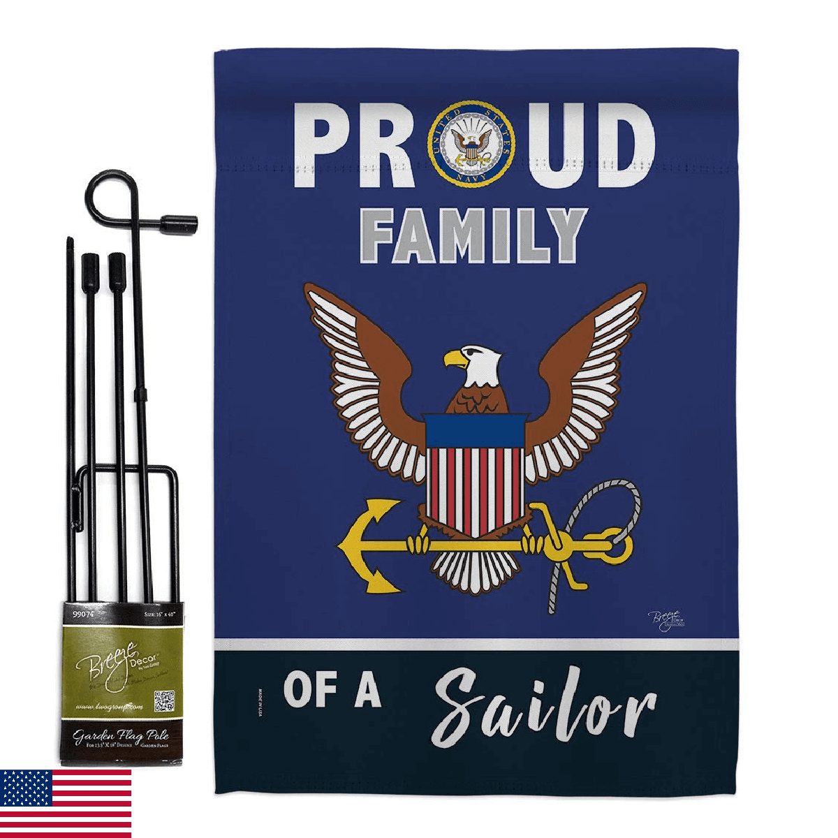USN Seabee Military Veteran Proud Family Sailor Garden Flag House Banner 13x18.5 - Image 1
