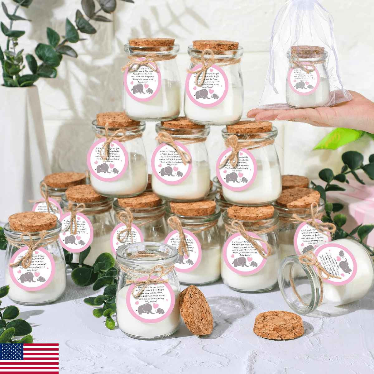 Threlaco 20pk Elephant Baby Shower Favors Lavender Scented Glass Candles - Image 1