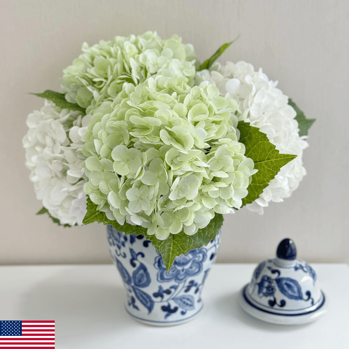 ZYTUYO 4 Pcs Real Touch White Green Hydrangea Artificial Flower 21" Realistic - Image 1