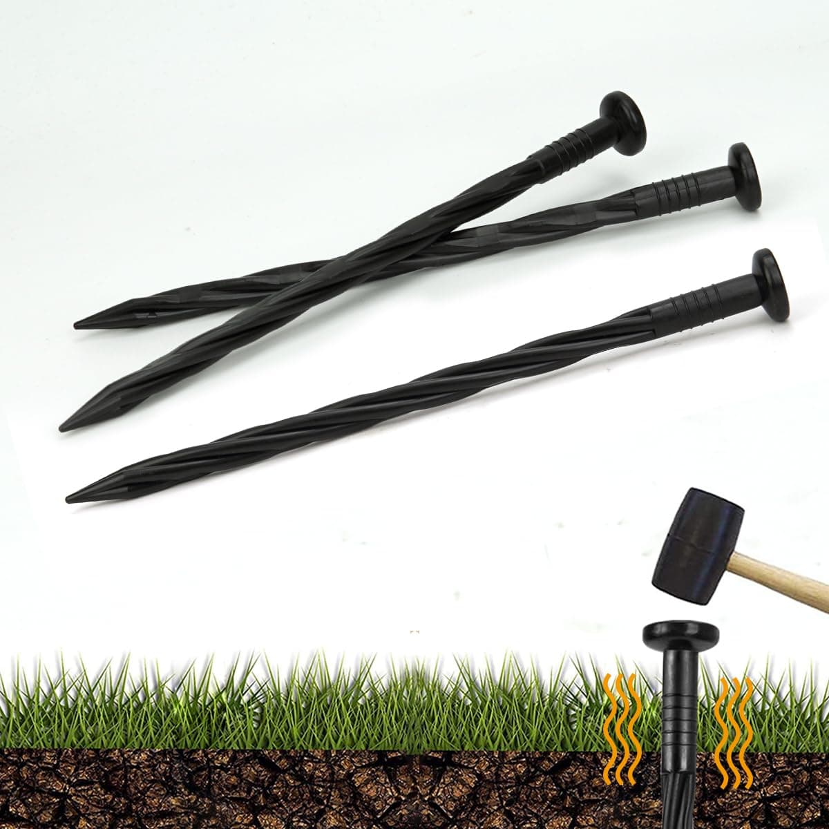 150pack 8-Inch Plastic Stakes Landscape Anchoring Nail Spiral Stakes for Weed Ba - Image 1