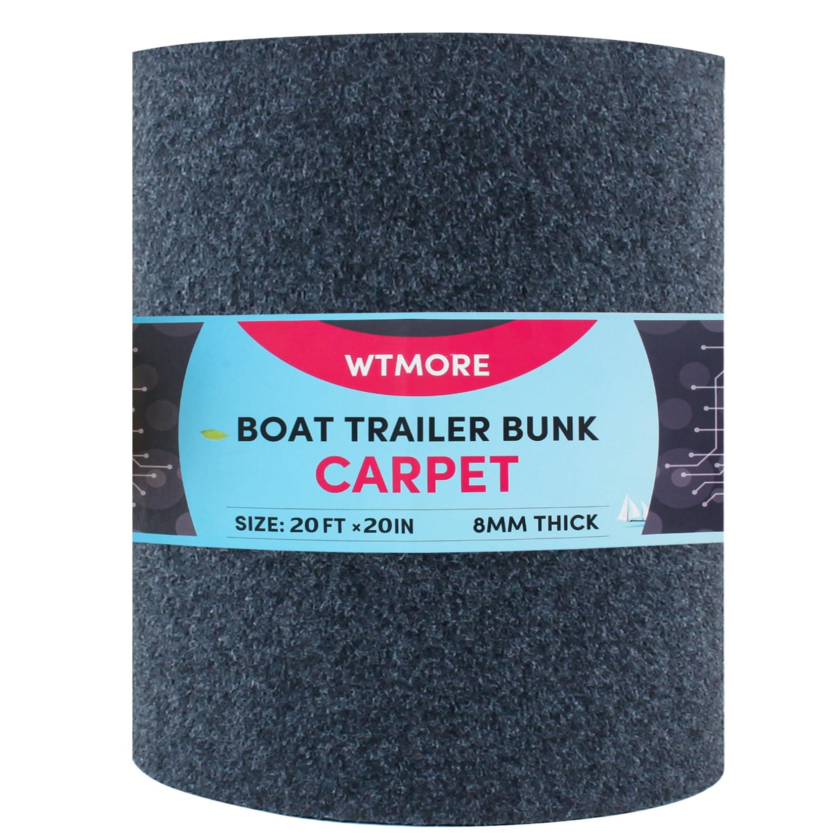 Gray Boat Trailer Bunk Carpet 20in x 20ft, Marine Grade, UV Resistant Polyester - Image 1