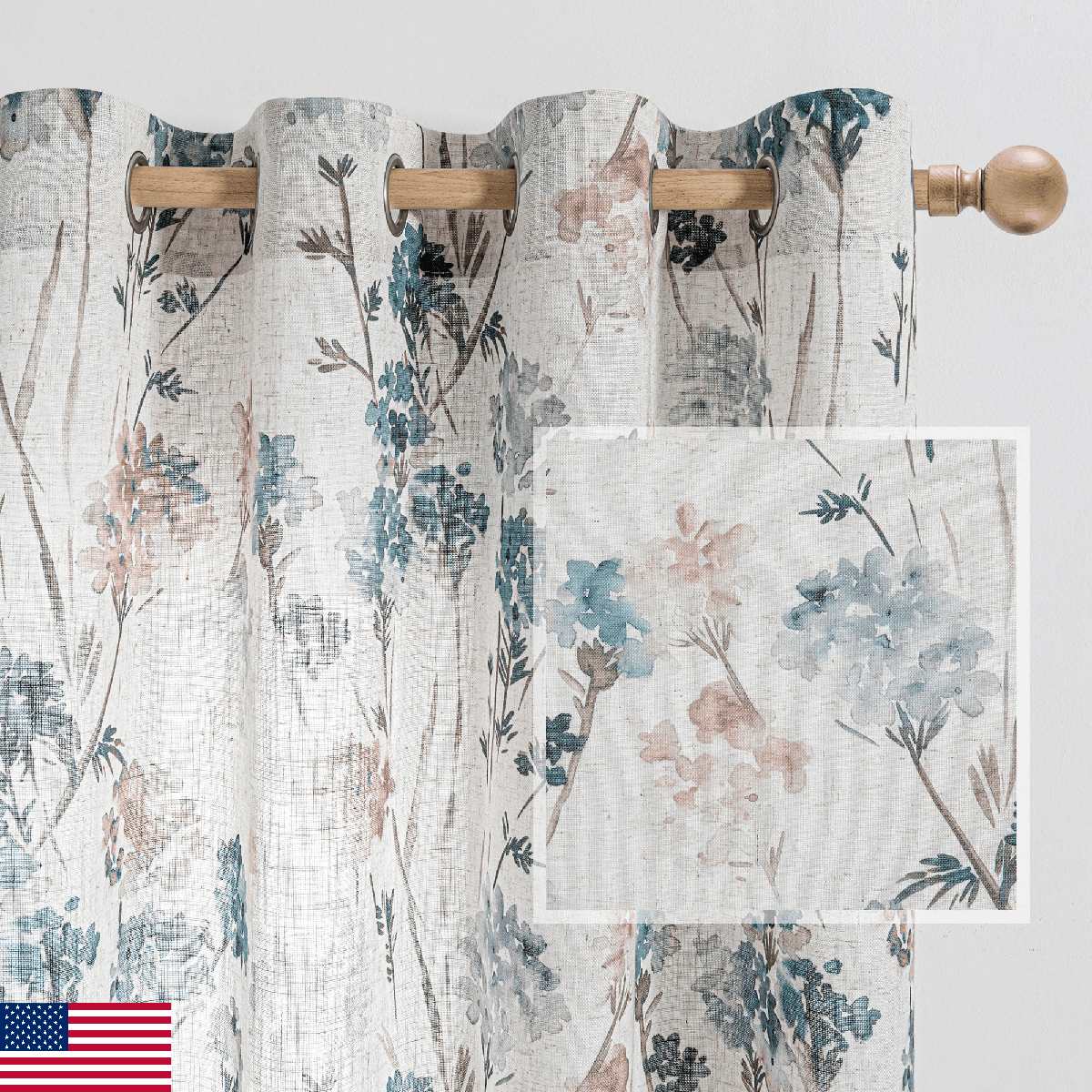 MYSKY HOME Floral Linen Semi Sheer Curtains Light Filtering Privacy Drapes - Image 1